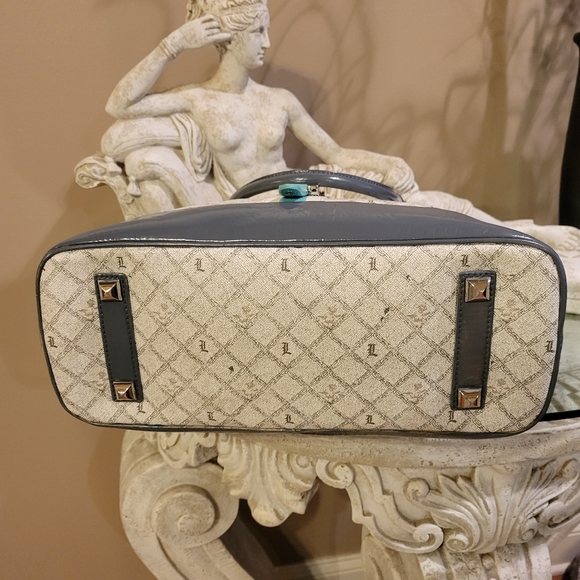 L.A.M.B. by Gwen Stefani Kingston Shadow Bowler Bag Leather Blue Stripe #427 - Picture 8 of 17